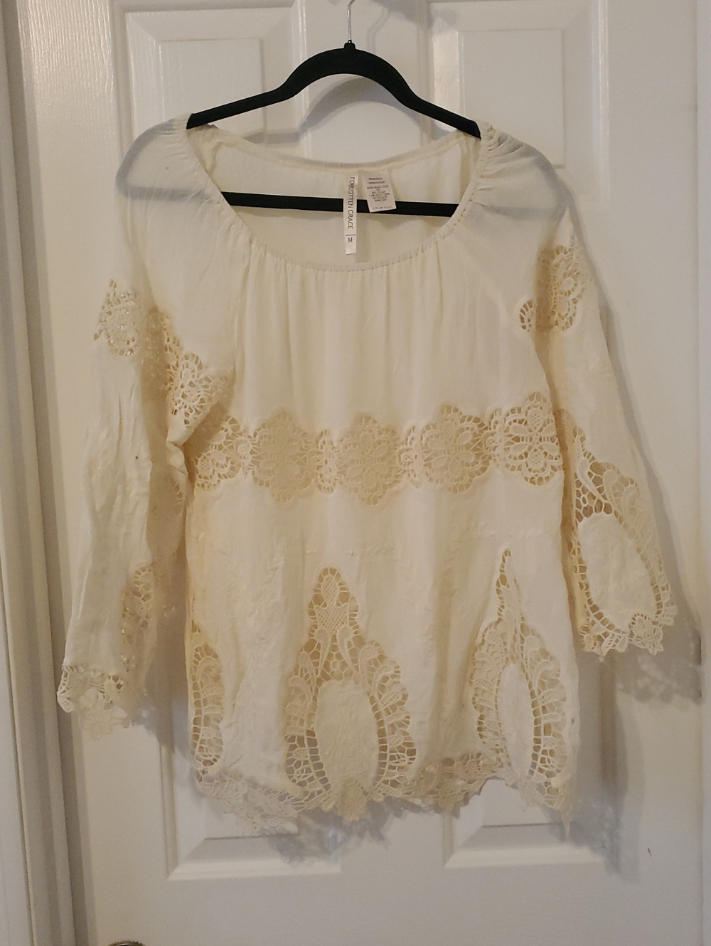 Forgotten Grace Cream Crochet Lace Peasant Blouse